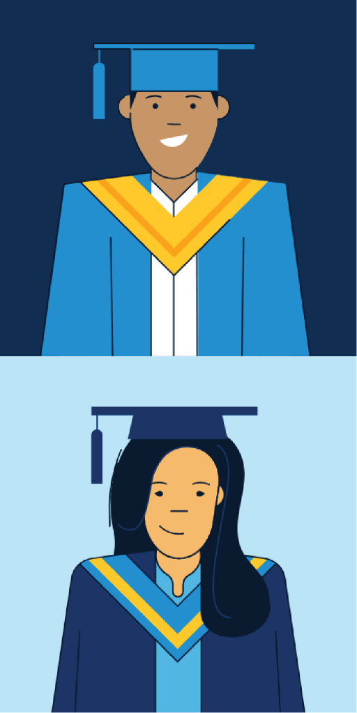 Graphic of a male and female student